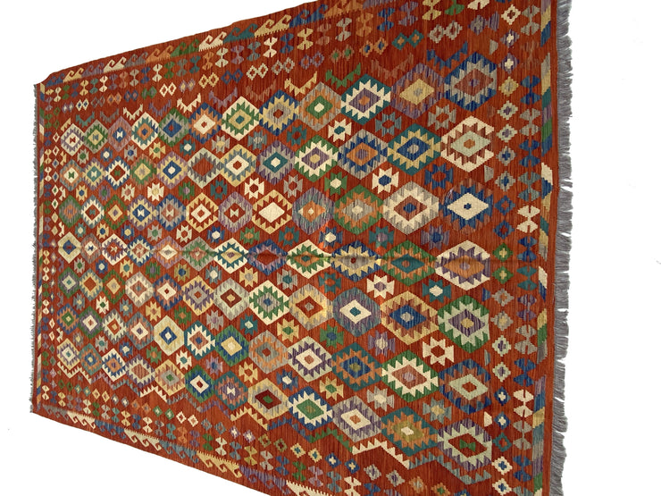 8' x 11' Multi-Color Red Kilim Rug