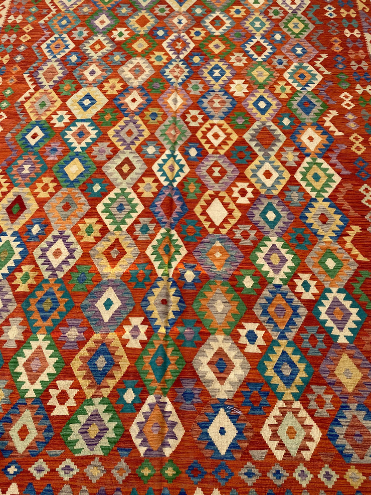 8' x 11' Multi-Color Red Kilim Rug