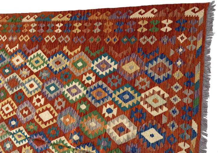 8' x 11' Multi-Color Red Kilim Rug