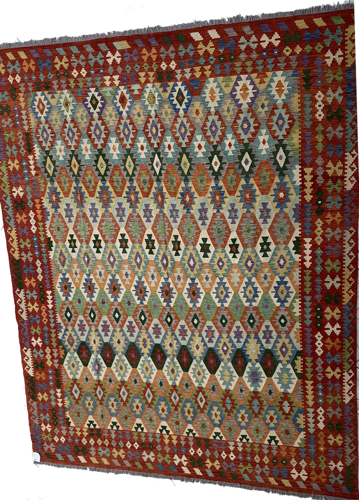 10' x 13' Multi-Color Red Kilim Rug