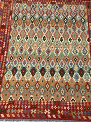 10' x 13' Multi-Color Red Kilim Rug