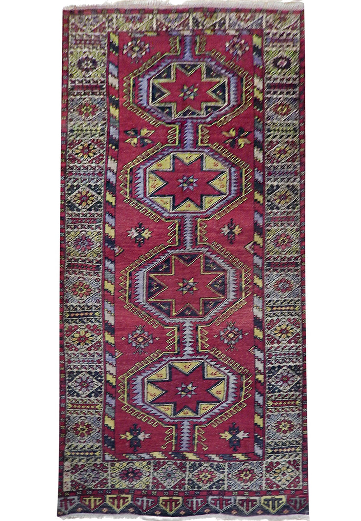 5' x 13' Greenish Beige Semi Antique Russian Kazak Rug