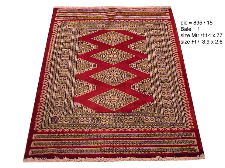 3' x 4' Red Wool & Silk Jaldar Bokhara Rug