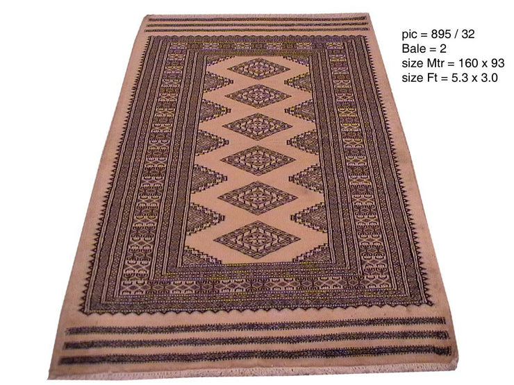 3' x 5' Beige  Wool & Silk Jaldar Bokhara Rug