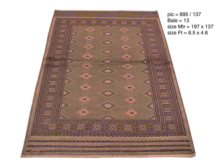 5' x 7' Brown Wool & Silk Jaldar Bokhara Rug