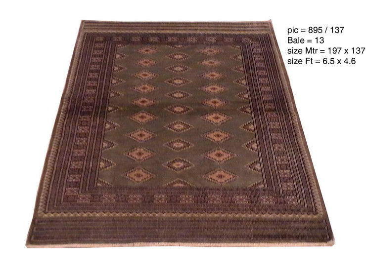 5' x 7' Brown Wool & Silk Jaldar Bokhara Rug