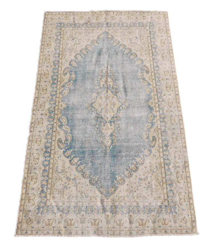 5' x 8' Vintage Persian Rug Faded Blue Low pile