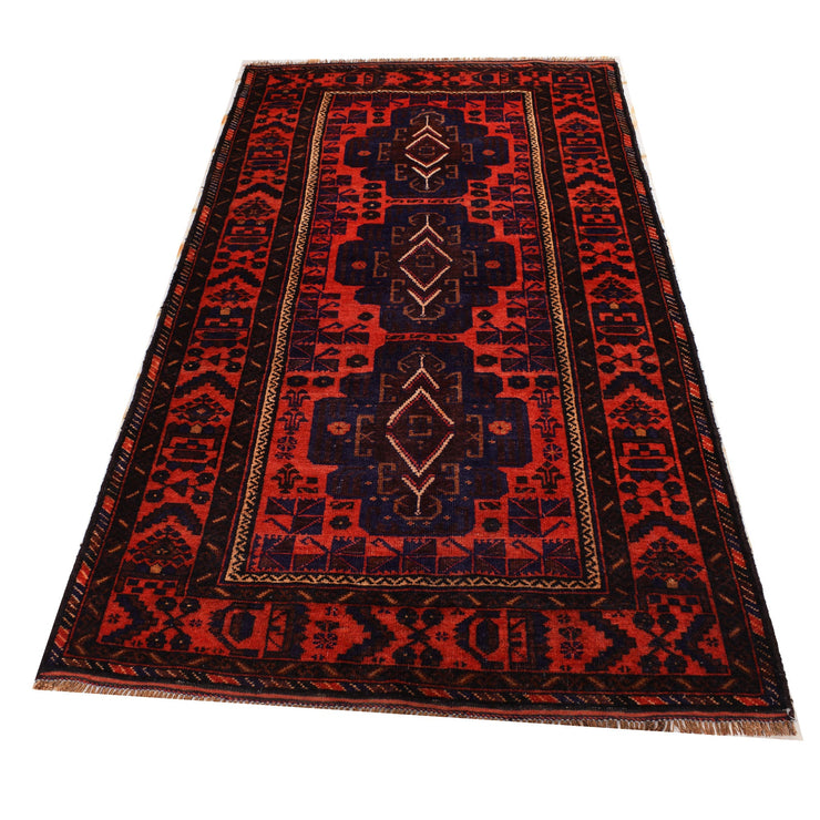 4' x 8' Orange Red Quality Tribal Baluch Rug