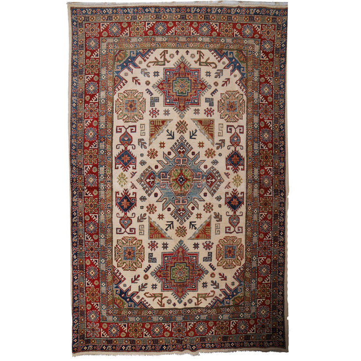 7' x 10' Beautiful Handmade Ivory Kazak Rug- Natural Wool