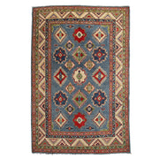 6' x 8' Beautiful Handmade Blue Kazak Rug- Natural Wool