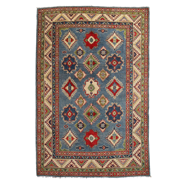 6' x 8' Beautiful Handmade Blue Kazak Rug- Natural Wool