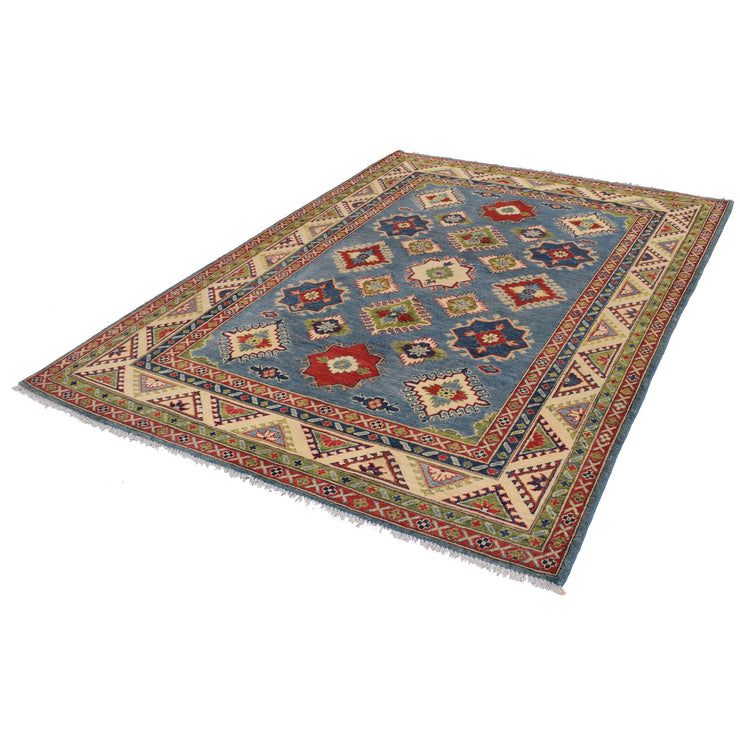 6' x 8' Beautiful Handmade Blue Kazak Rug- Natural Wool