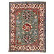 5' x 6' Beautiful Handmade Olive Sage Green Kazak Rug- Natural Wool