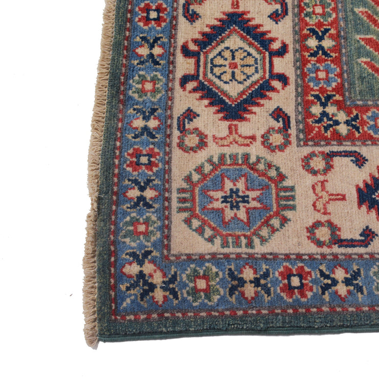 5' x 6' Beautiful Handmade Olive Sage Green Kazak Rug- Natural Wool