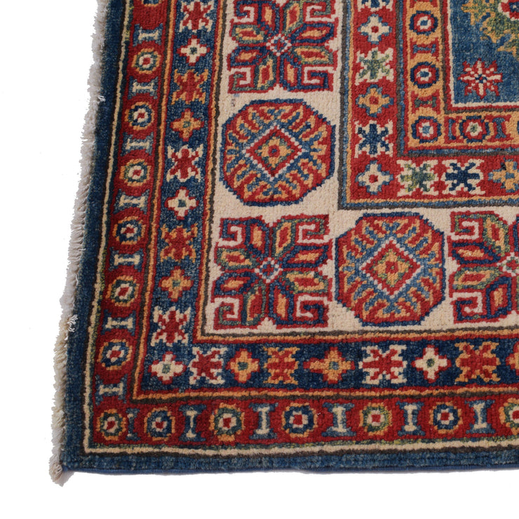 5' x 6' Beautiful Handmade Blue Kazak Rug- Natural Wool