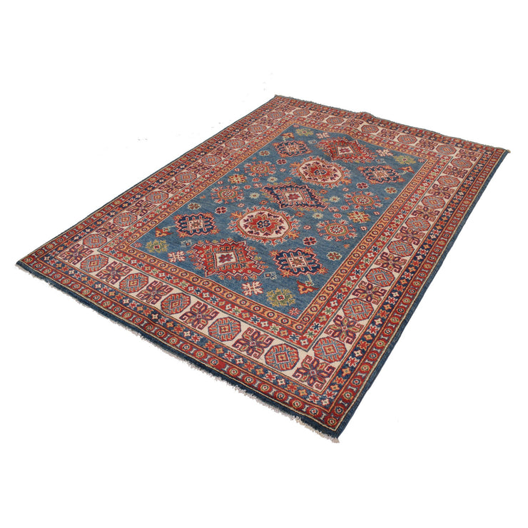 5' x 6' Beautiful Handmade Blue Kazak Rug- Natural Wool