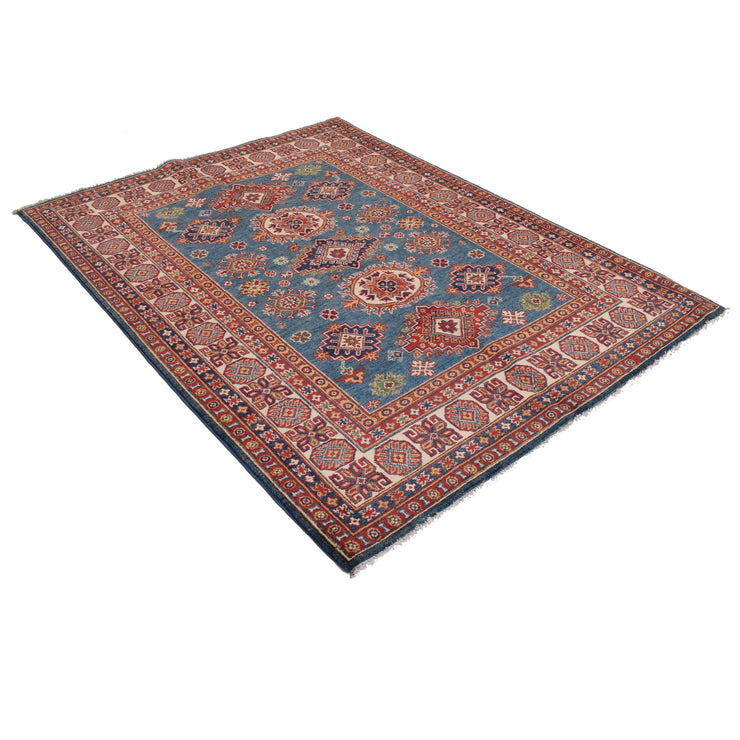 5' x 6' Beautiful Handmade Blue Kazak Rug- Natural Wool