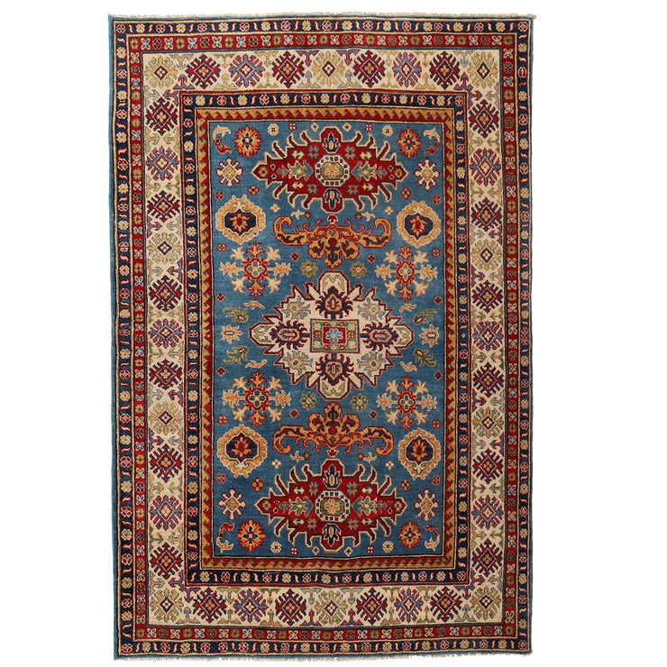 5' x 7' Beautiful Handmade Blue Kazak Rug- Natural Wool