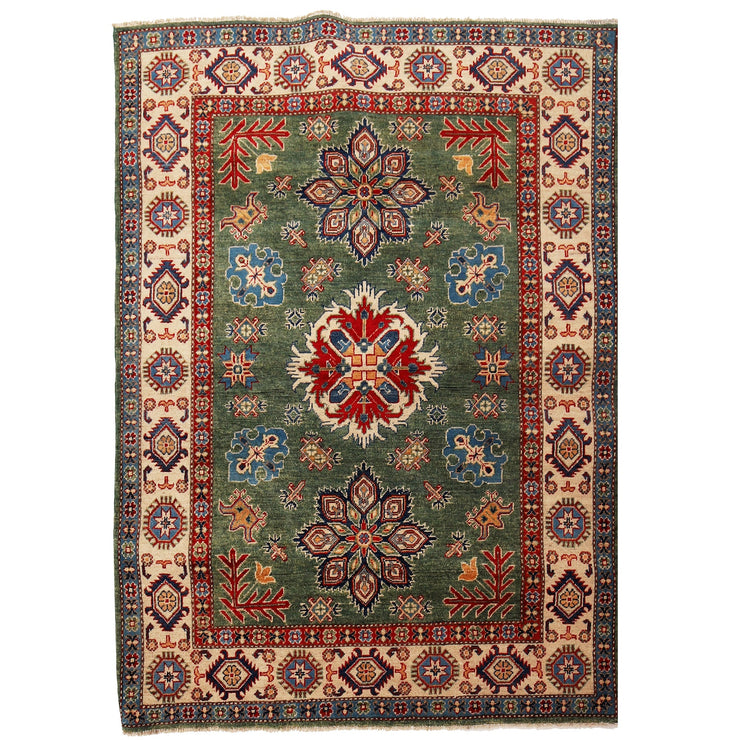 5' x 6' Beautiful Handmade Sage Green Kazak Rug- Natural Wool