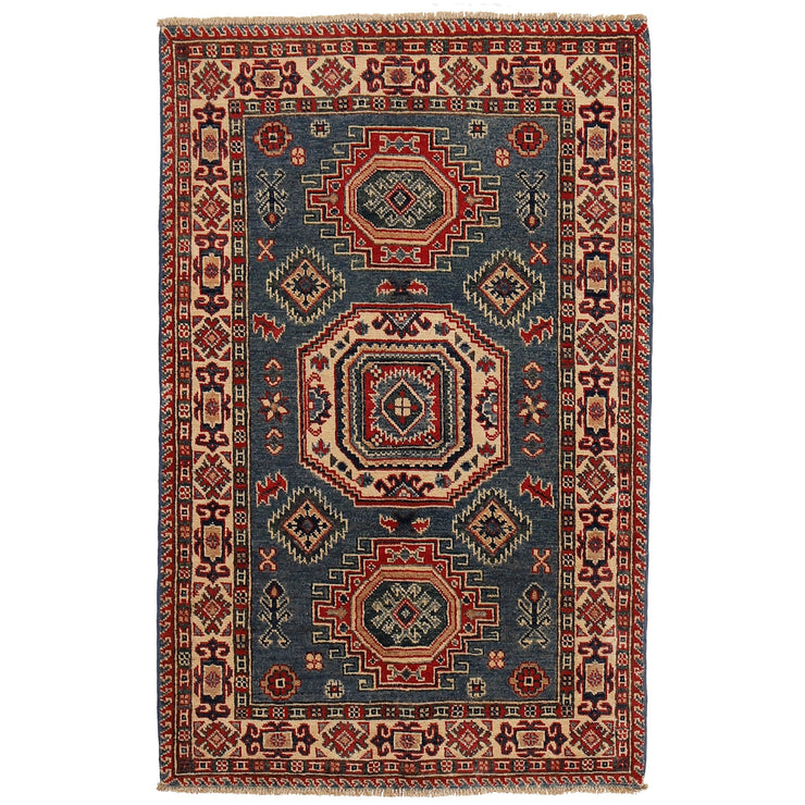 3' x 5' Beautiful Handmade Light Blue Kazak Rug- Natural Wool