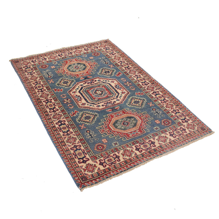 3' x 5' Beautiful Handmade Light Blue Kazak Rug- Natural Wool