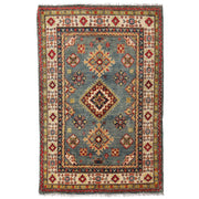 3' x 5' Beautiful Handmade Blue Kazak Rug- Natural Wool