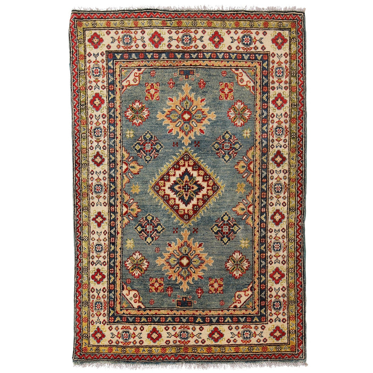 3' x 5' Beautiful Handmade Blue Kazak Rug- Natural Wool