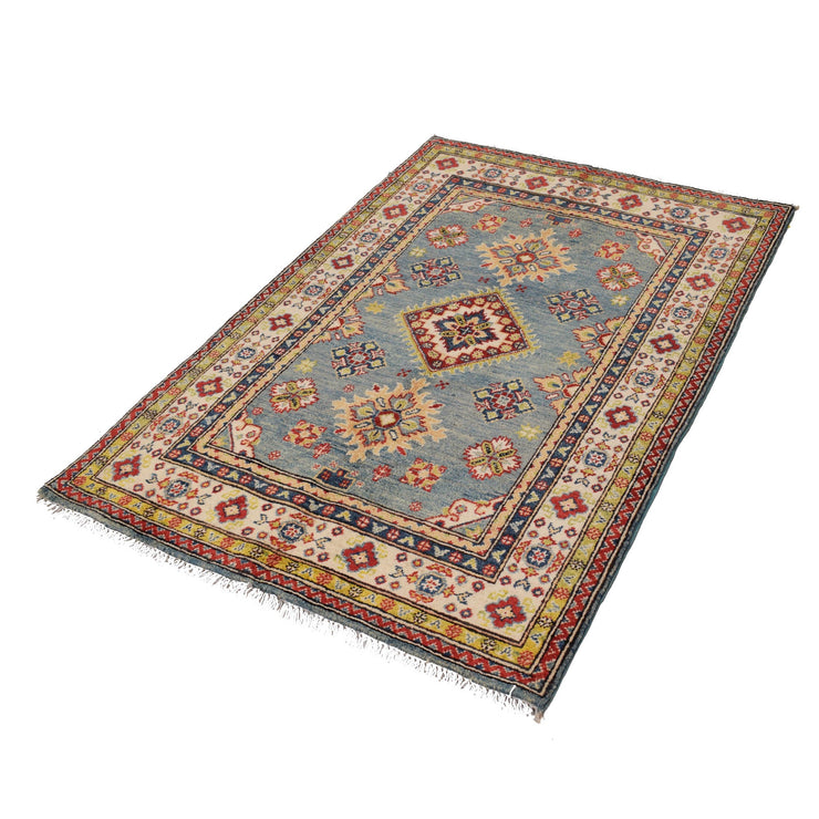 3' x 5' Beautiful Handmade Blue Kazak Rug- Natural Wool