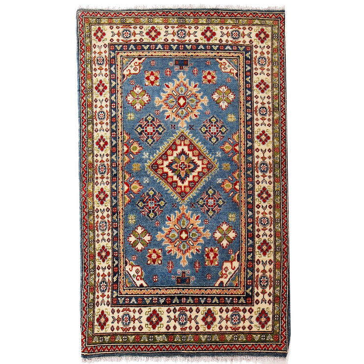 3' x 5' Beautiful Handmade Blue Kazak Rug- Natural Wool