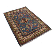 3' x 5' Beautiful Handmade Blue Kazak Rug- Natural Wool