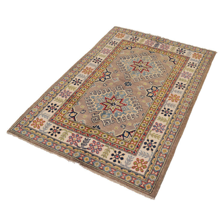 3' x 5' Beautiful Handmade Peanut Brown Kazak Rug- Natural Wool