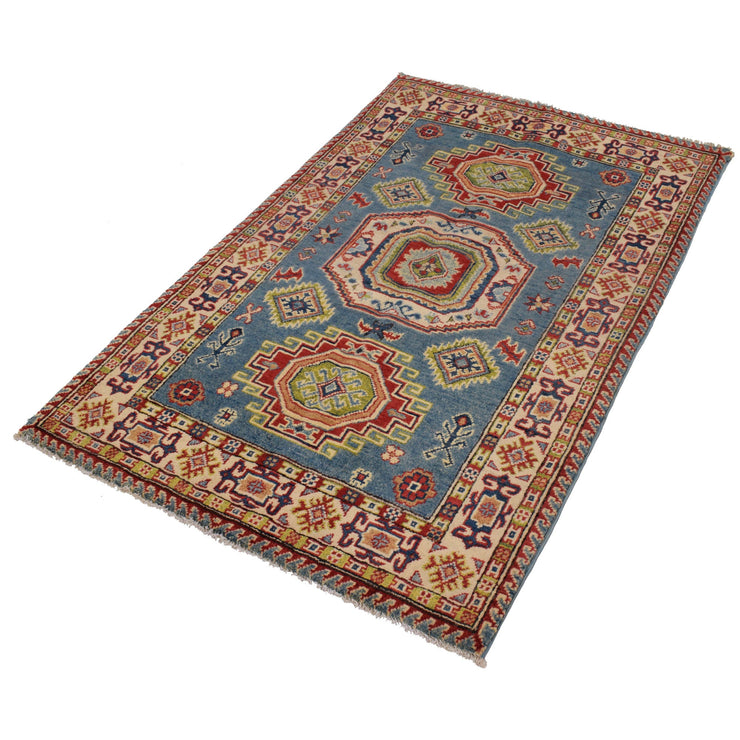 3' x 5' Beautiful Handmade Blue Kazak Rug- Natural Wool