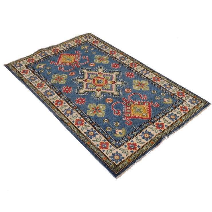 3' x 5' Beautiful Handmade Blue Kazak Rug- Natural Wool