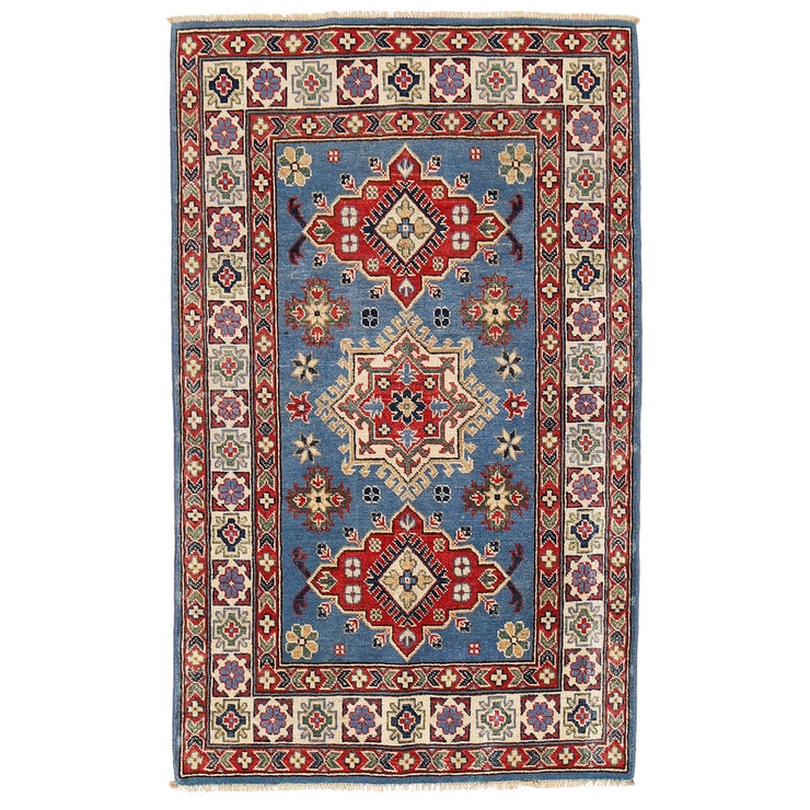 3' x 5' Beautiful Handmade Blue Kazak Rug- Natural Wool