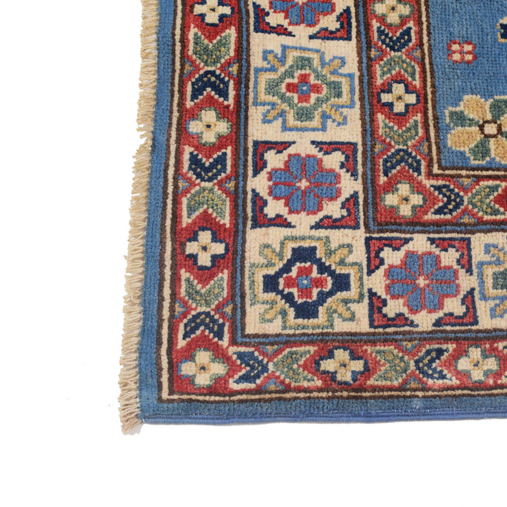 3' x 5' Beautiful Handmade Blue Kazak Rug- Natural Wool