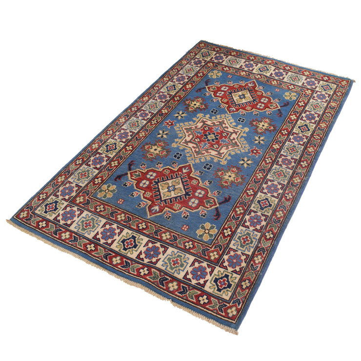 3' x 5' Beautiful Handmade Blue Kazak Rug- Natural Wool