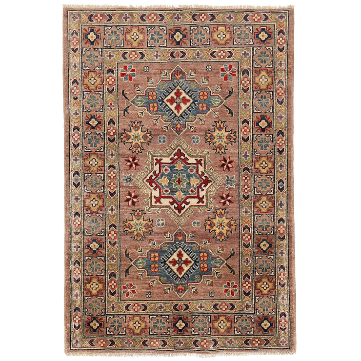 3' x 5' Beautiful Handmade Mustard Brown Kazak Rug- Natural Wool