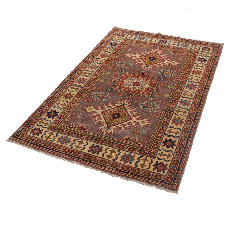 3' x 5' Beautiful Handmade Mustard Brown Kazak Rug- Natural Wool