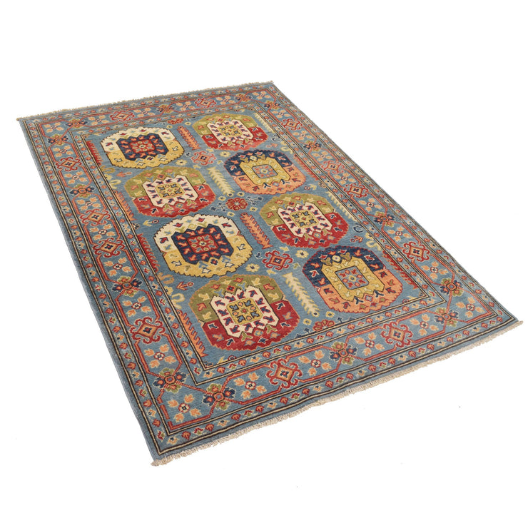 4' x 6' Beautiful Handmade Blue Kazak Rug- Natural Wool