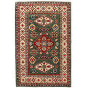 4' x 6' Beautiful Handmade Sage Green Kazak Rug- Natural Wool