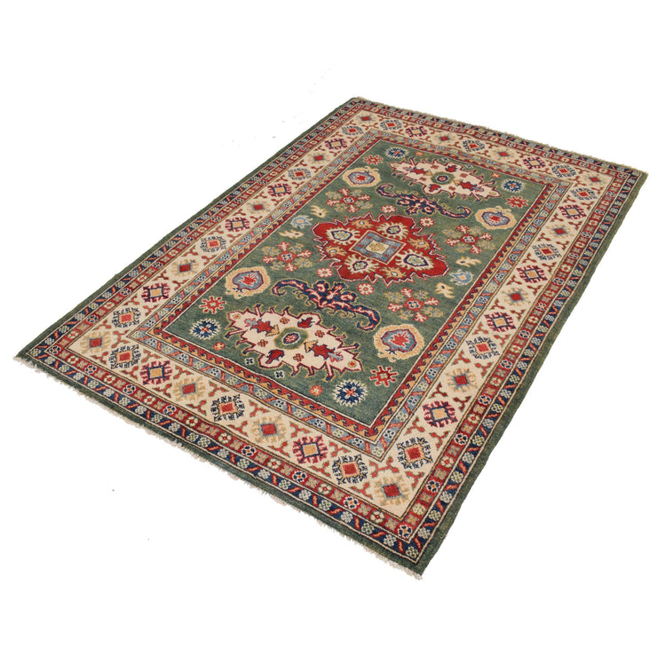 4' x 6' Beautiful Handmade Sage Green Kazak Rug- Natural Wool