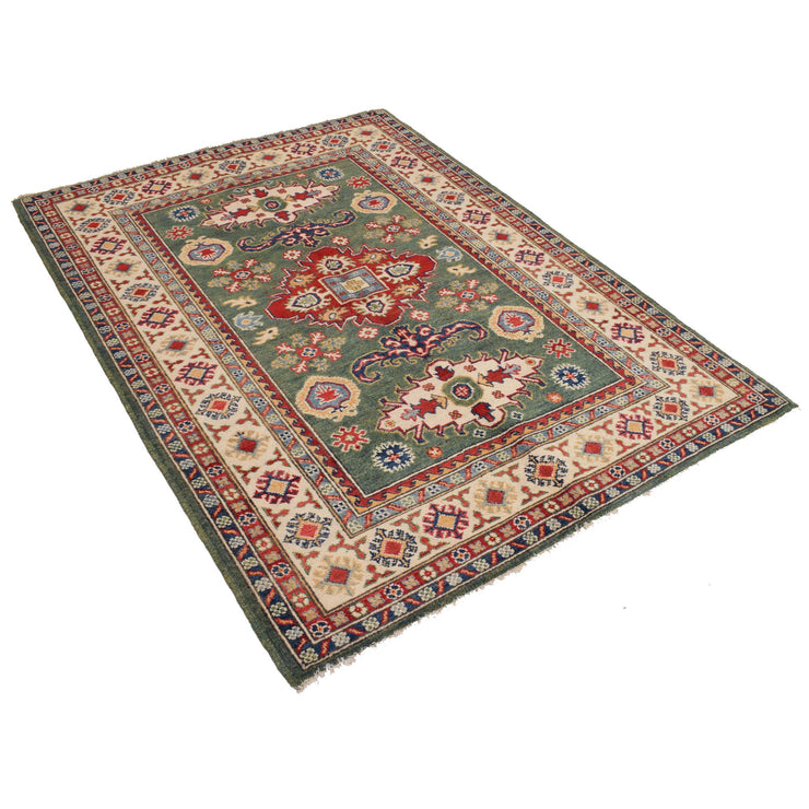 4' x 6' Beautiful Handmade Sage Green Kazak Rug- Natural Wool