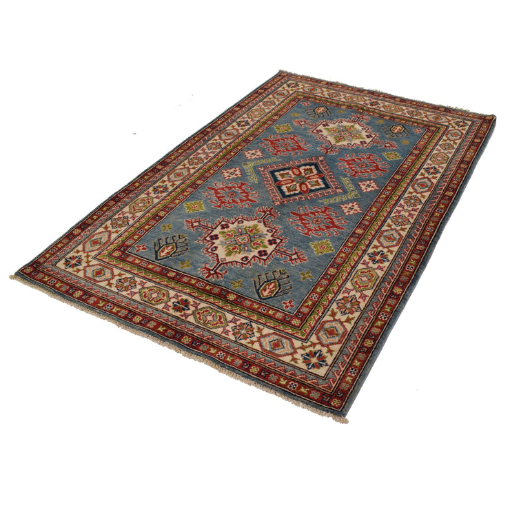 4' x 6' Beautiful Handmade Blue Kazak Rug- Natural Wool