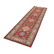 3' x 10' Beautiful Handmade Red Kazak Rug- Natural Wool