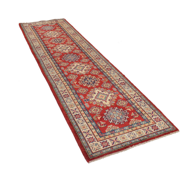 3' x 10' Beautiful Handmade Red Kazak Rug- Natural Wool