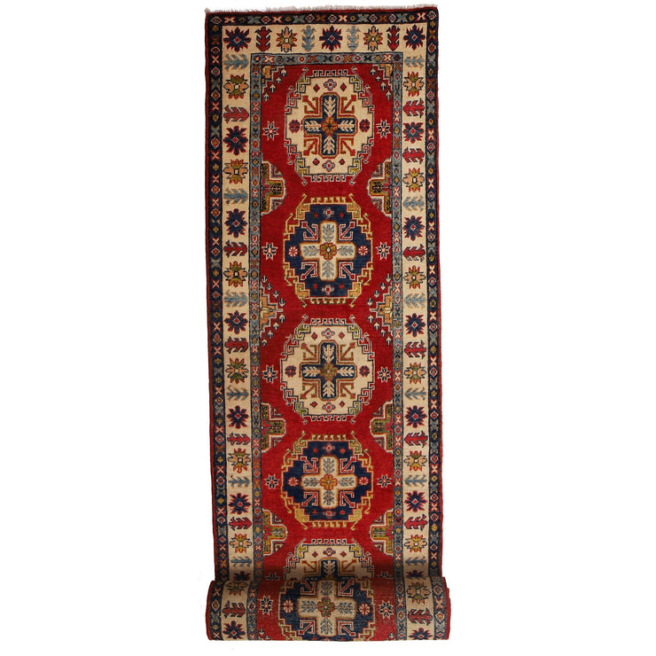 3' x 10' Beautiful Handmade Red Kazak Rug- Natural Wool