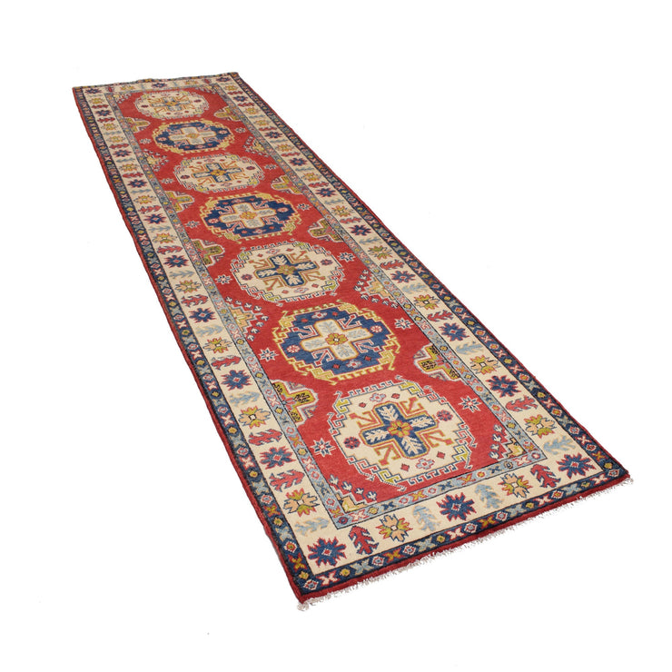 3' x 10' Beautiful Handmade Red Kazak Rug- Natural Wool