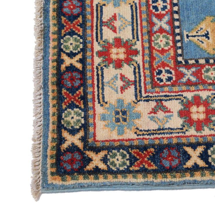 3' x 10' Beautiful Handmade Blue Kazak Rug- Natural Wool