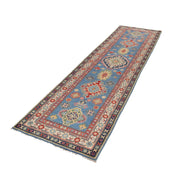 3' x 10' Beautiful Handmade Blue Kazak Rug- Natural Wool