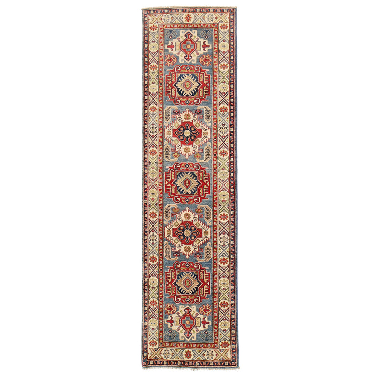 3' x 10' Beautiful Handmade Blue Kazak Rug- Natural Wool